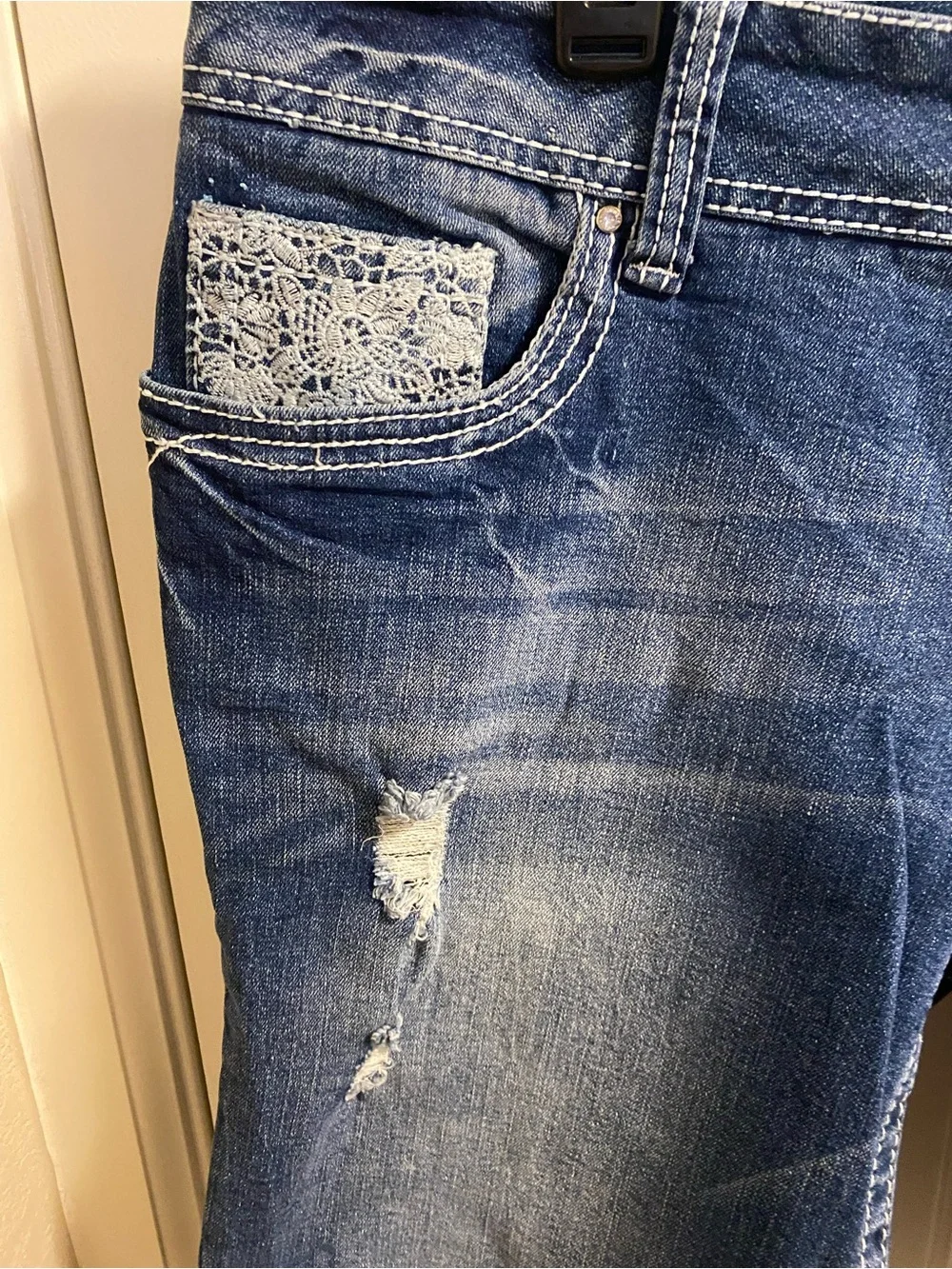 Amethyst Jeans 14 Shorts Bermuda Denim Stretch Blue Bling Rivets